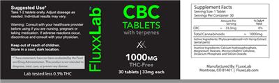 CBC Tablets 1000 mg THC-Free label