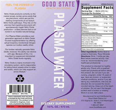 Plasma Water label