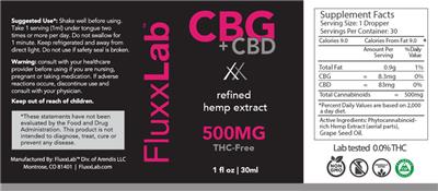 CBG + CBD 500 mg label
