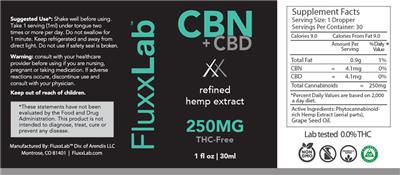CBN + CBD 250 mg label