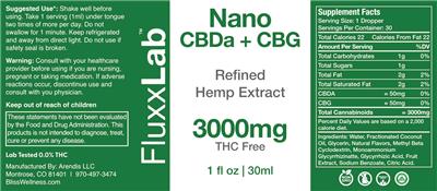 Nano CBDa + CBG 3000 mg label