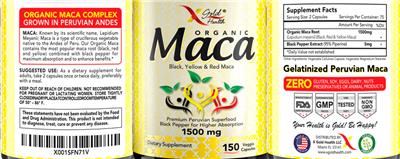 Organic Maca 1500 mg label