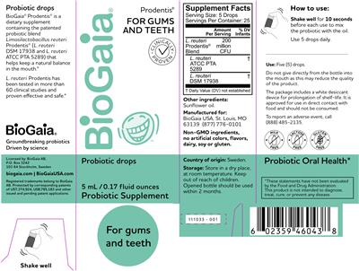 Prodentis Probiotic Drops label
