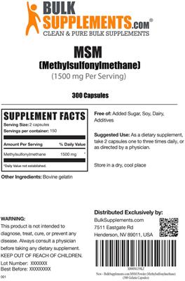 MSM (Methylsulfonylmethane) 1500 mg label