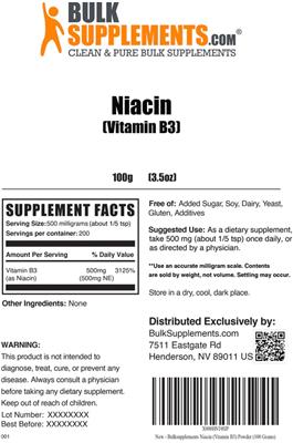 Niacin (Vitamin B3) label