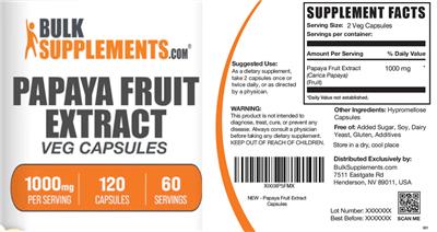 Papaya Fruit Extract Veg Capsules 1000 mg label