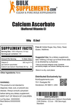 Calcium Ascorbate label