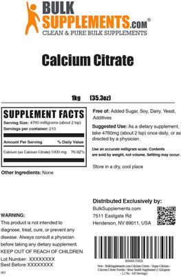Calcium Citrate label