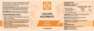 Calcium Ascorbate 500 mg label