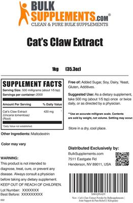 Cat's Claw Extract label