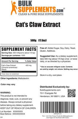 Cat's Claw Extract label