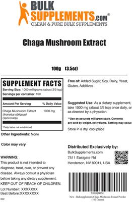 Chaga Mushroom Extract label