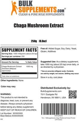 Chaga Mushroom Extract label