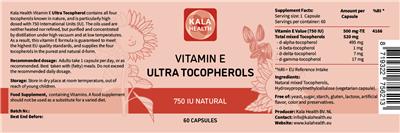 Vitamin E Ultra Tocopherols 750 IU Natural label
