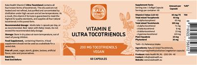 Vitamin E Ultra Tocotrienols 200 mg Vegan label