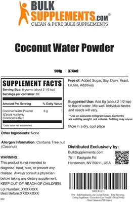 Coconut Water Powder label