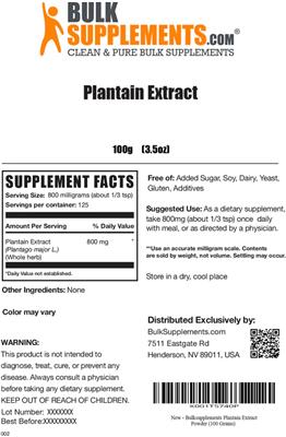 Plantain Extract label
