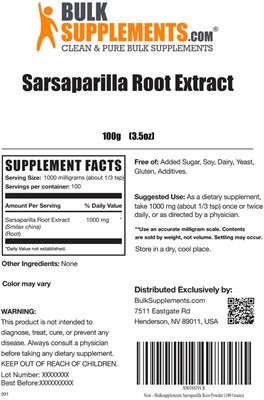 Sarsaparilla Root Extract label