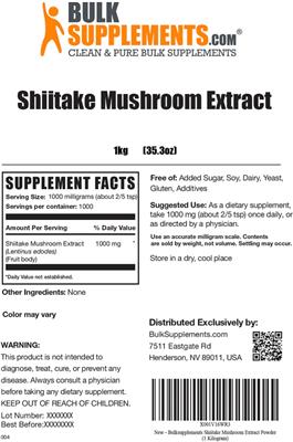Shiitake Mushroom Extract label