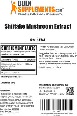 Shiitake Mushroom Extract label
