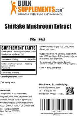 Shiitake Mushroom Extract label