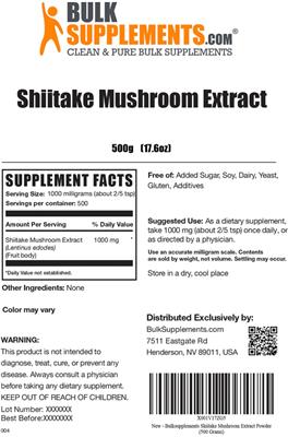 Shiitake Mushroom Extract label