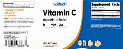 Vitamin C 1 g Unflavored label