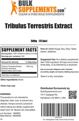 Tribulus terrestris Extract label