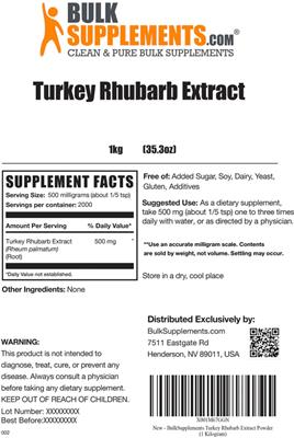 Turkey Rhubarb Extract label