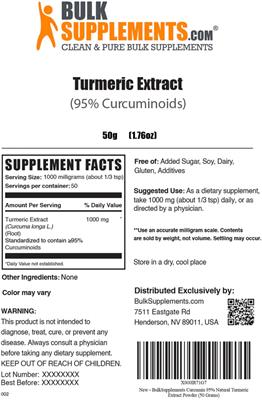 Turmeric Extract (95% Curcuminoids) label