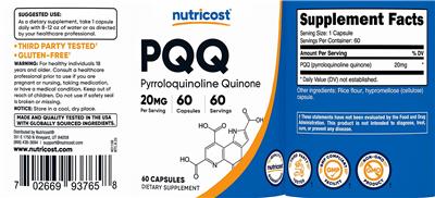 PQQ 20 mg label