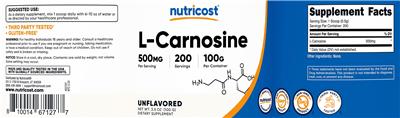 L-Carnosine 500 mg Unflavored label