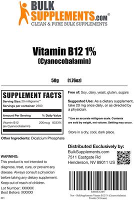 Vitamin B12 1% (Cyanocobalamin) label