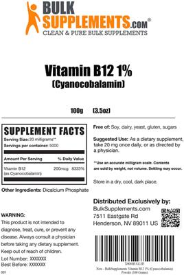 Vitamin B12 1% (Cyanocobalamin) label