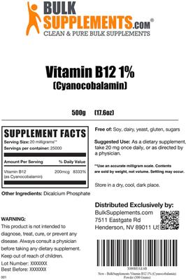 Vitamin B12 1% (Cyanocobalamin) label