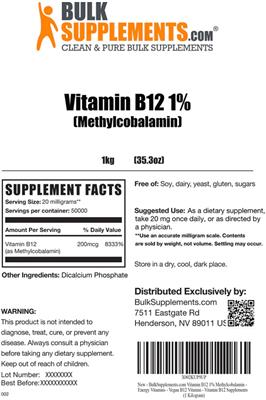Vitamin B12 1% (Methylcobalamin) label