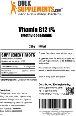 Vitamin B12 1% (Methylcobalamin) label