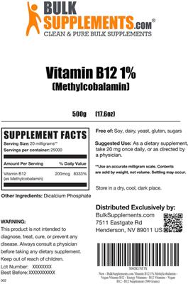 Vitamin B12 1% (Methylcobalamin) label