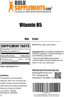 Vitamin B5 label