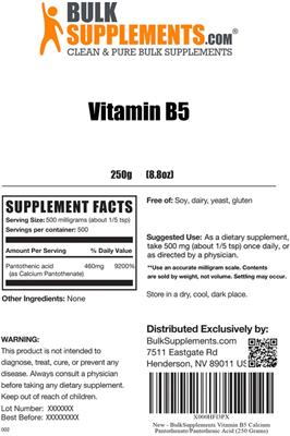 Vitamin B5 label
