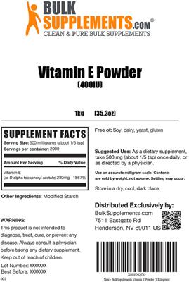 Vitamin E Powder (400 IU) label
