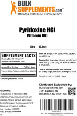 Pyridoxine HCl (Vitamin B6) label