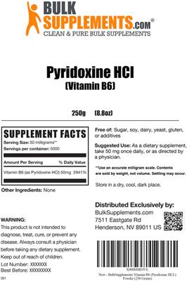 Pyridoxine HCl (Vitamin B6) label