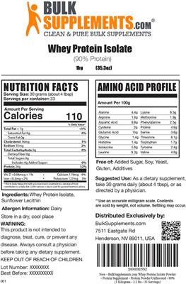 Whey Protein Isolate (90% Protein) Unflavored label