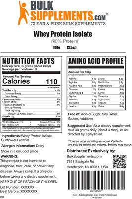 Whey Protein Isolate (90% Protein) label