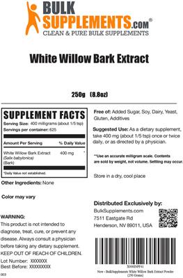 White Willow Bark Extract label