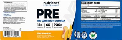 PRE Pre-Workout Complex Peach Mango label