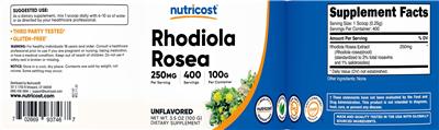 Rhodiola Rosea 250 mg Unflavored label