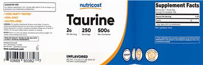 Taurine 2 g Unflavored label