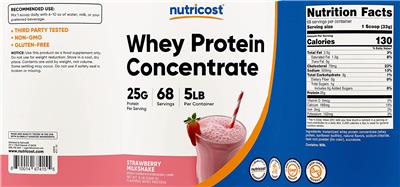 Whey Protein Concentrate 25 g Strawberry Milkshake label